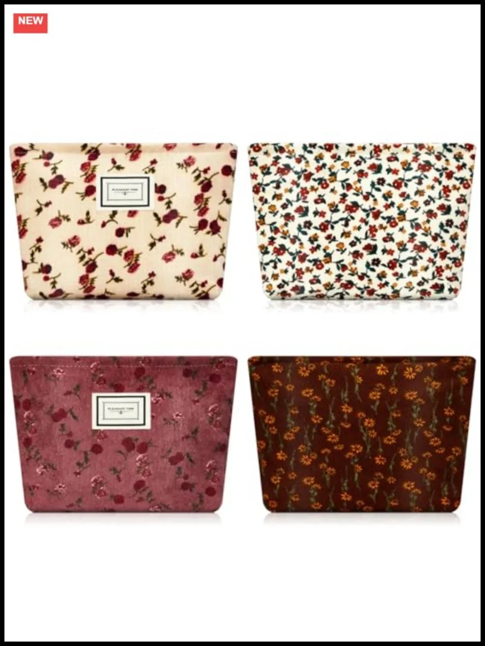 4 Pack Corduroy Floral Makeup Bags Large Capacity Travel Toiletry Cosmetic